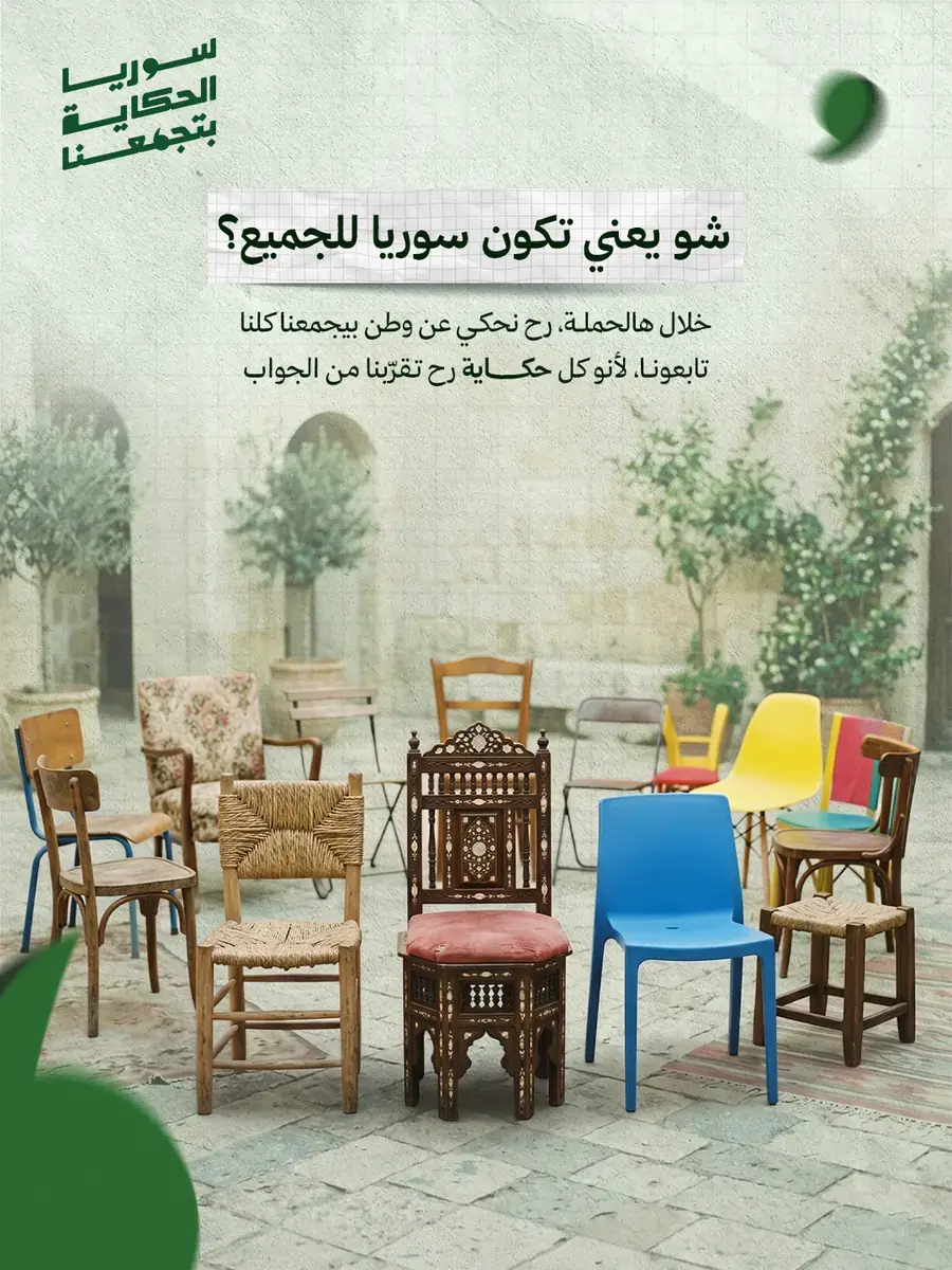 Post: mismatched chairs in a Damascene courtyard